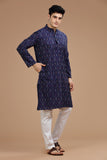 BLUE IKAT FINE COUNT COTTON LONG KURTA