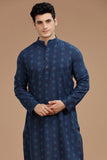 BLUE COTTON DOBBY LONG KURTA