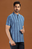 BLUE PRINTED COTTON SHORT KURTA HALF SLEEVES