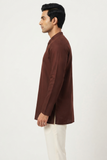 BROWN SELF TEXTURED COTTON SHORT KURTA FULL SLEEVES