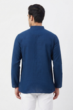 BLUE TEXTURED SOFT COTTON SHORT KURTA FULL SLEEVES