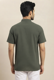 GREEN SELF TEXTURED COTTON SHORT KURTA HALF SLEEVES