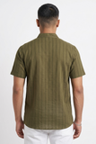 GREEN SELF STRIPES COTTON SHORT KURTA HALF SLEEVES