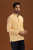 YELLOW DOBBY COTTON SHORT KURTA FULL SLEEVES