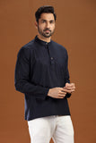 BLACK LINEN COTTON FULL SLEEVES SHORT KURTA