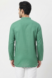GREEN TEXTURED SOFT COTTON SHORT KURTA FULL SLEEVES