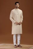BEIGE COTTON DOBBY LONG KURTA