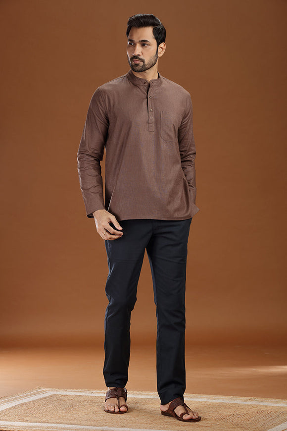 linen cotton short kurta for men, traditional wear, breathable fabric