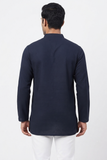 BLUE SELF TEXTURED COTTON SHORT KURTA FULL SLEEVES