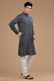 BLACK COTTON DOBBY LONG KURTA