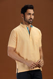 YELLOW DOBBY COTTON SHORT KURTA HALF SLEEVES