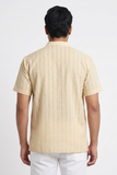 BEIGE SELF STRIPES COTTON SHORT KURTA HALF SLEEVES