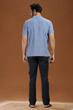 BLUE DOBBY COTTON SHORT KURTA HALF SLEEVES