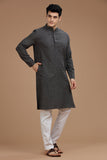 BLACK COTTON DOBBY LONG KURTA