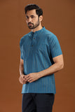 BLUE PRINTED COTTON SHORT KURTA HALF SLEEVES