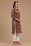 HANDBLOCK KALAMKARI WOMEN KURTA WITH COLLAR