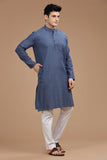 BLUE COTTON SLUB LONG KURTA