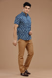 INDIGO BLOCKPRINT SHIRT HALF SLEEVES SHIRT