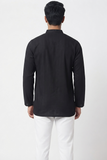 BLACK SELF STRIPES COTTON SHORT KURTA FULL SLEEVES