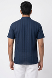 BLUE SELF STRIPES COTTON SHORT KURTA HALF SLEEVES