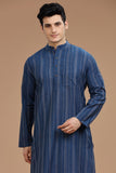 BLUE COTTON DOBBY LONG KURTA