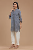 BLOCKPRINT COTTON KURTI WITH ROLL UP SLEEVES