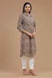 HANDBLOCK KALAMKARI WOMEN KURTA WITH COLLAR