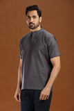 GREY LINEN COTTON HALF SLEEVES SHORT KURTA