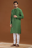 GREEN COTTON DOBBY LONG KURTA