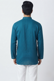 TURQUOISE SELF STRIPES COTTON SHORT KURTA FULL SLEEVES