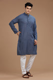 BLUE COTTON DOBBY LONG KURTA