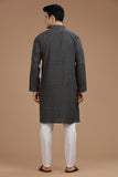 BLACK COTTON DOBBY LONG KURTA