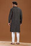 BLACK COTTON DOBBY LONG KURTA