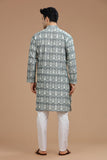 GREEN IKAT FINE COUNT COTTON LONG KURTA