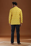 YELLOW PRINTED COTTON SHORT KURTA FULL SLEEVES