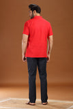 RED LINEN COTTON HALF SLEEVES SHORT KURTA