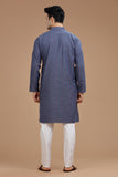 BLUE COTTON DOBBY LONG KURTA