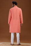 PEACH COTTON DOBBY LONG KURTA