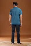 BLUE PRINTED COTTON SHORT KURTA HALF SLEEVES
