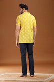 YELLOW PRINTED COTTON SHORT KURTA HALF SLEEVES