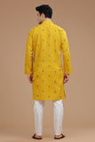 YELLOW COTTON DOBBY LONG KURTA