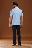 BLUE LINEN COTTON HALF SLEEVES SHORT KURTA