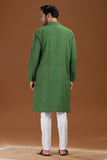 GREEN COTTON DOBBY LONG KURTA