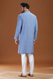 BLUE COTTON DOBBY LONG KURTA