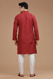 RED COTTON DOBBY LONG KURTA