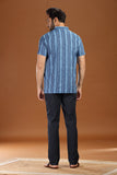 BLUE PRINTED COTTON SHORT KURTA HALF SLEEVES