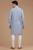 BLUE COTTON DOBBY LONG KURTA