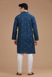 BLUE COTTON DOBBY LONG KURTA