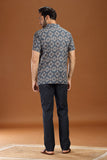 BLACK PRINTED COTTON SHORT KURTA HALF SLEEVES