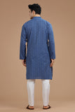 BLUE COTTON DOBBY LONG KURTA